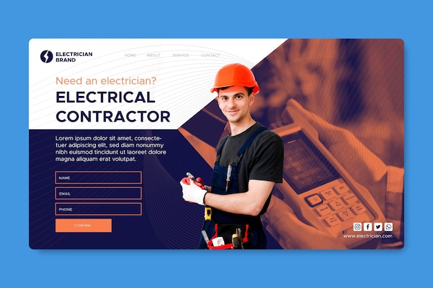 Vector gratuito página de inicio de electricista