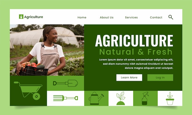 Página de inicio de la empresa agrícola de diseño plano