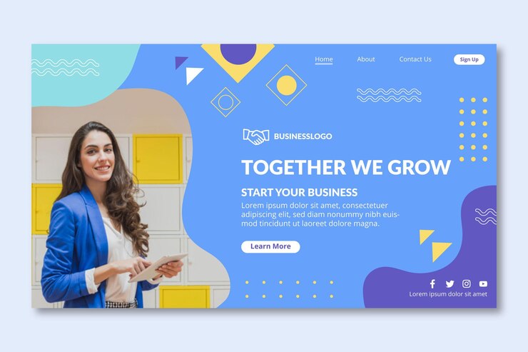 Vector gratuito página de inicio de empresaria