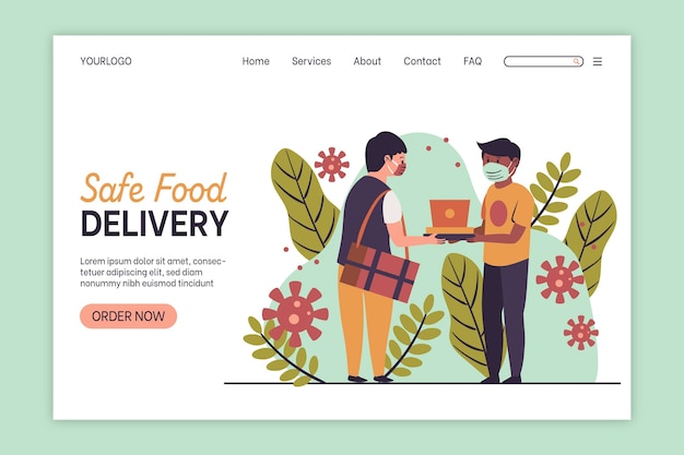 Vector gratuito página de inicio de entrega segura de alimentos