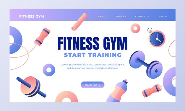 Página de inicio de entrenamiento de gimnasio degradado