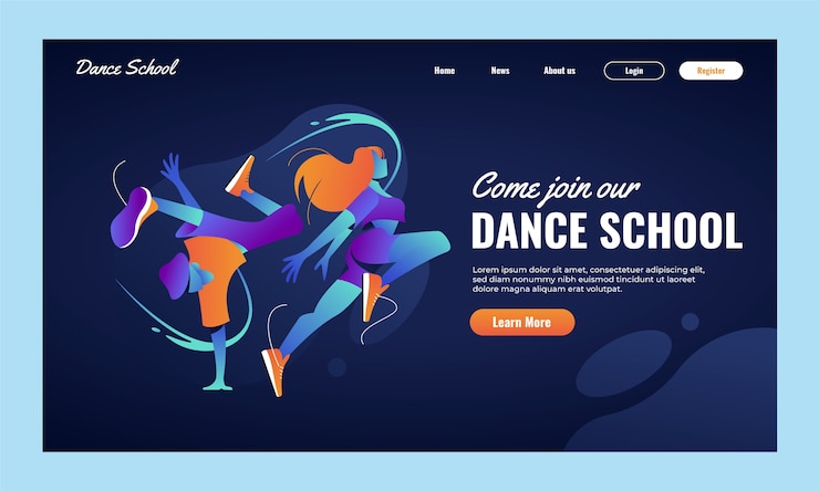Vector gratuito página de inicio de la escuela de baile degradado