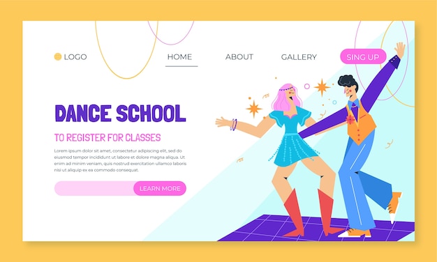 Vector gratuito página de inicio de la escuela de baile de diseño plano ilustrada