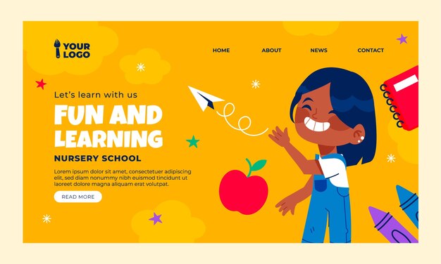 Página de inicio de la escuela infantil de diseño plano