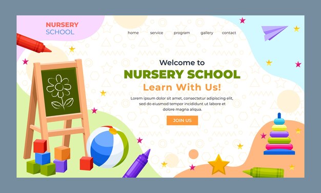 Página de inicio de la escuela infantil de diseño plano