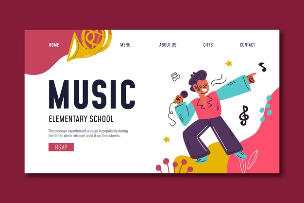 Página de inicio de la escuela de música dibujada a mano
