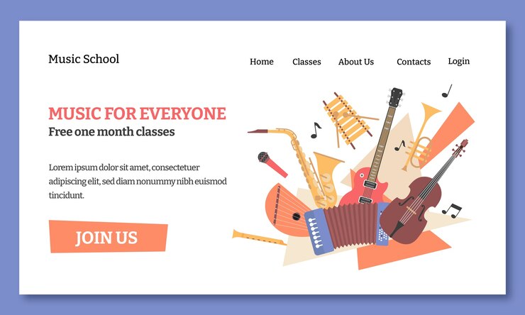 Vector gratuito página de inicio de la escuela de música dibujada a mano