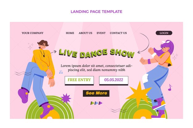 Página de inicio de espectáculo de baile de diseño plano dibujado a mano
