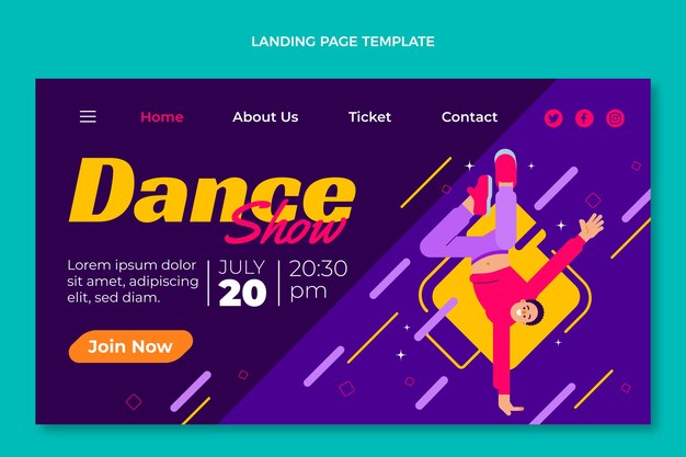 Página de inicio del espectáculo de danza de diseño plano