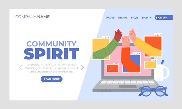 Vector gratuito página de inicio de espíritu comunitario dibujada a mano