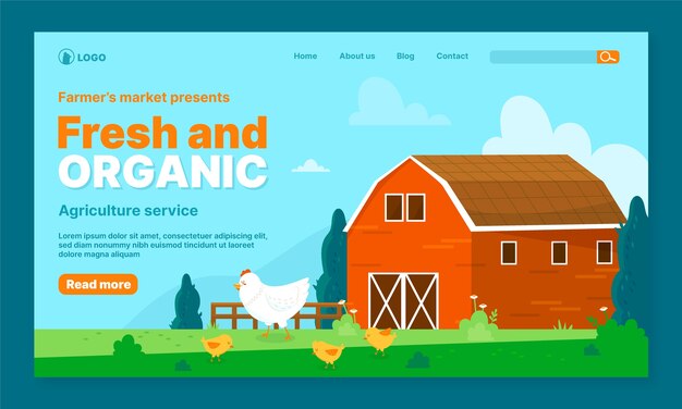 Página de inicio de estilo de vida de granja dibujada a mano