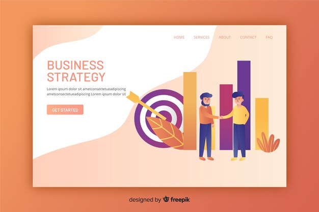 Página de inicio de estrategia empresarial con diseño plano