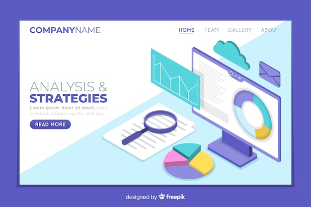 Vector gratuito página de inicio de estrategias comerciales isométricas