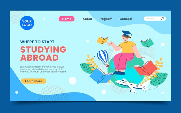 Página de inicio de estudio de diseño plano en el extranjero