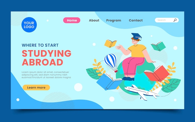 Página de inicio de estudio de diseño plano en el extranjero