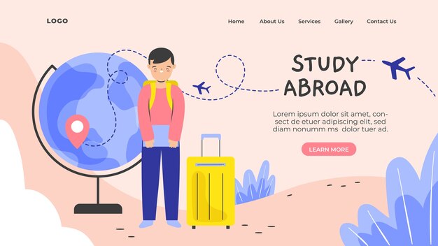 Página de inicio de estudio en el extranjero dibujada a mano