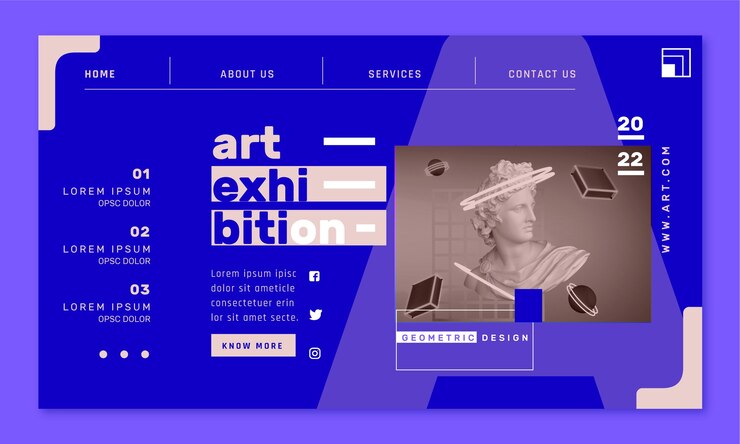 Vector gratuito página de inicio de exhibición de arte de diseño plano