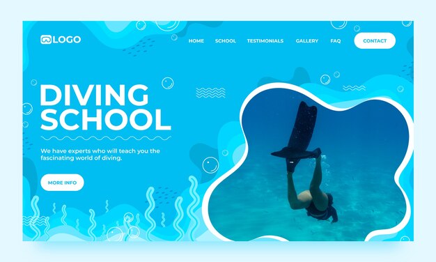 Página de inicio de experiencia de buceo de diseño plano