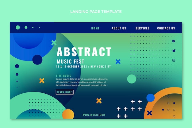 Vector gratuito página de inicio del festival de música colorida