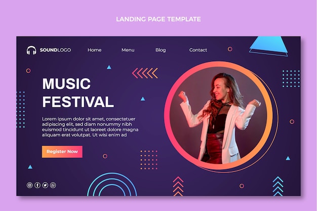 Vector gratuito página de inicio del festival de música colorido degradado