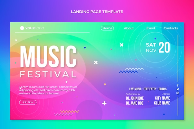 Vector gratuito página de inicio del festival de música colorido degradado