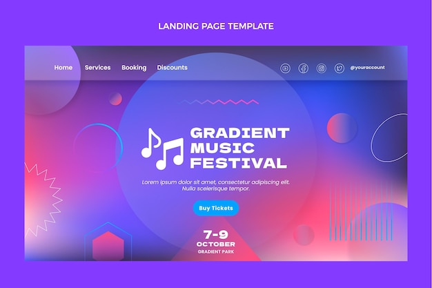 Vector gratuito página de inicio del festival de música colorido degradado