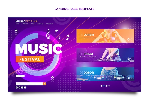 Vector gratuito página de inicio del festival de música colorido degradado