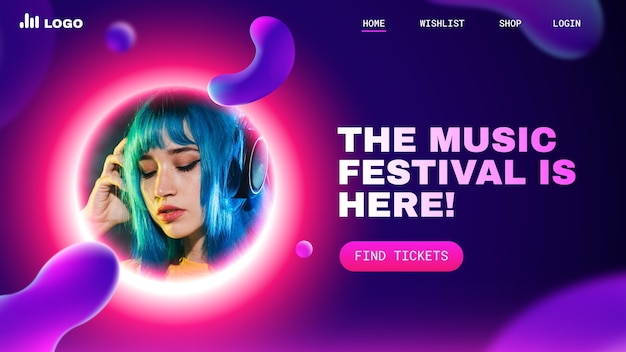 Vector gratuito página de inicio del festival de música colorido degradado