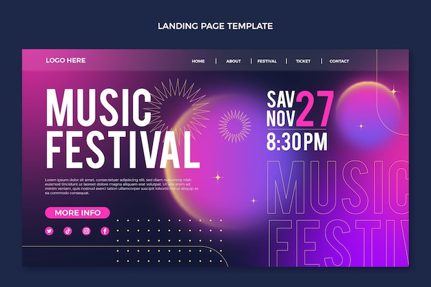 Vector gratuito página de inicio del festival de música colorido degradado