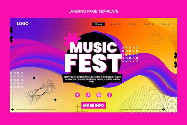 Vector gratuito página de inicio del festival de música colorido degradado