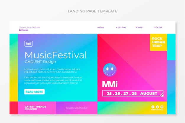 Página de inicio del festival de música colorido degradado