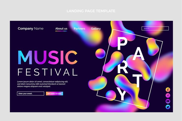 Página de inicio del festival de música colorido degradado