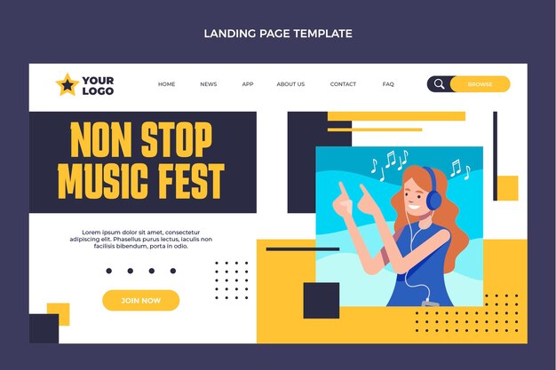 Vector gratuito página de inicio del festival de música de diseño plano