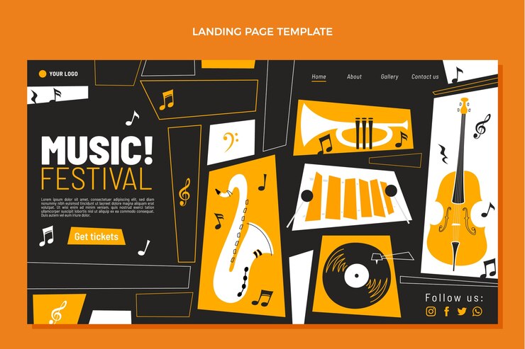 Vector gratuito página de inicio del festival de música de diseño plano