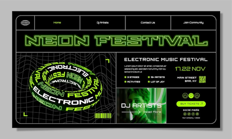 Vector gratuito página de inicio del festival de música electrónica de diseño plano