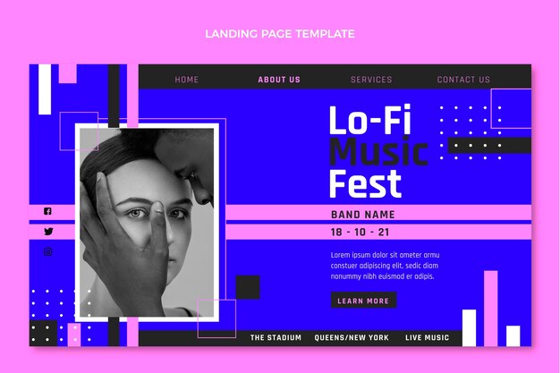 Página de inicio de festival de música minimalista de diseño plano