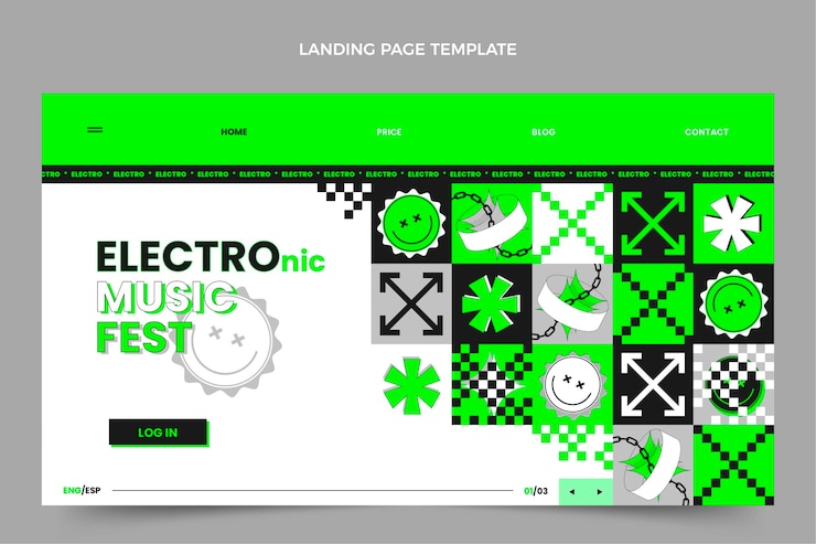 Vector gratuito página de inicio del festival de música de mosaico de diseño plano