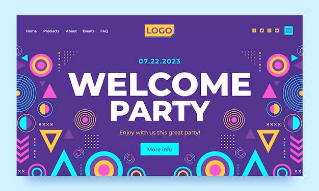 Vector gratuito página de inicio de fiesta de bienvenida de diseño plano