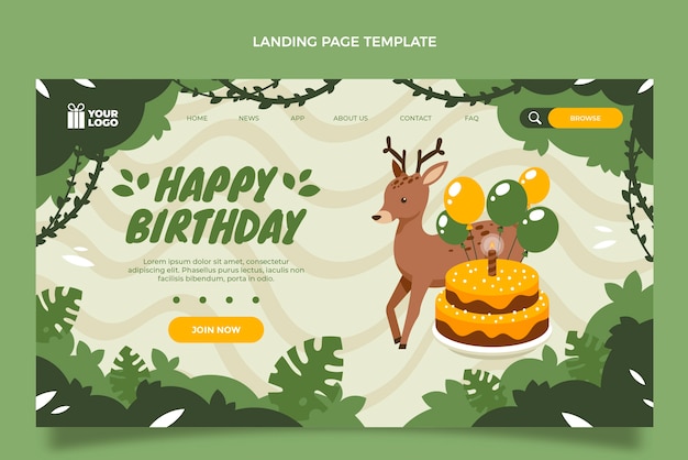 Vector gratuito página de inicio de la fiesta de cumpleaños de la jungla dibujada a mano