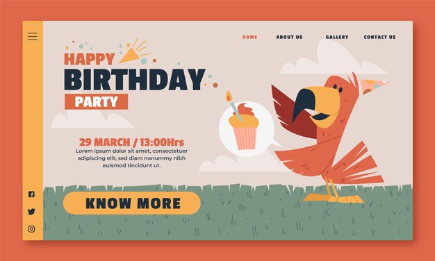Página de inicio de la fiesta de cumpleaños de la jungla dibujada a mano