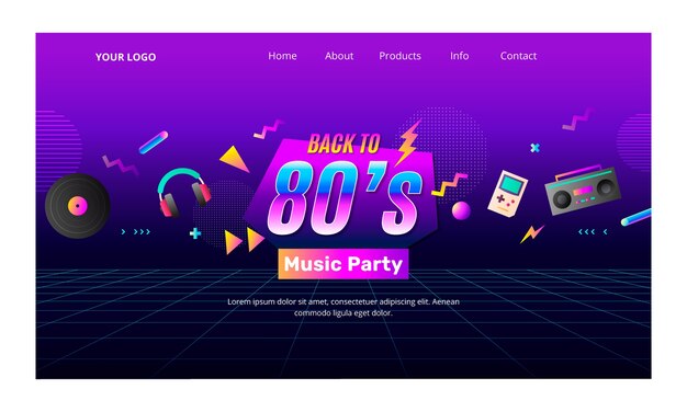 Página de inicio de fiesta de degradado de los 80