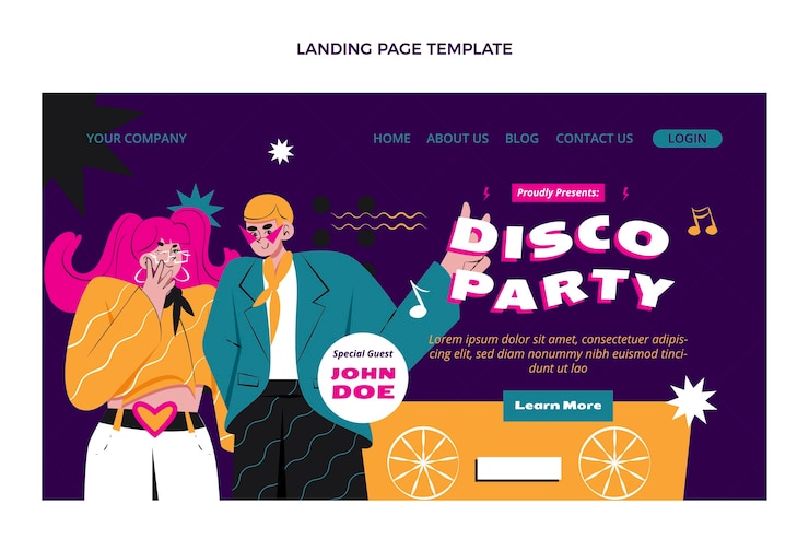 Vector gratuito página de inicio de fiesta disco dibujada a mano