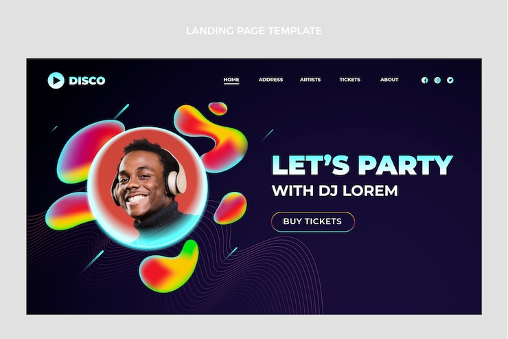 Vector gratuito página de inicio de fiesta disco fluida abstracta degradada