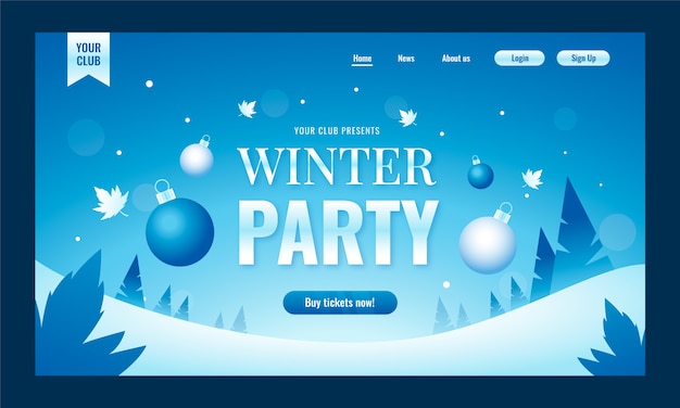 Vector gratuito página de inicio de fiesta de invierno degradado