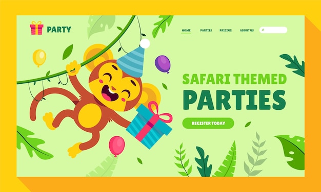 Vector gratuito página de inicio de la fiesta de safari dibujada a mano