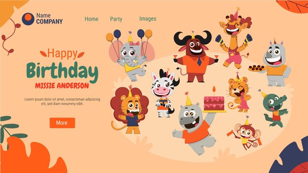 Página de inicio de la fiesta de safari dibujada a mano