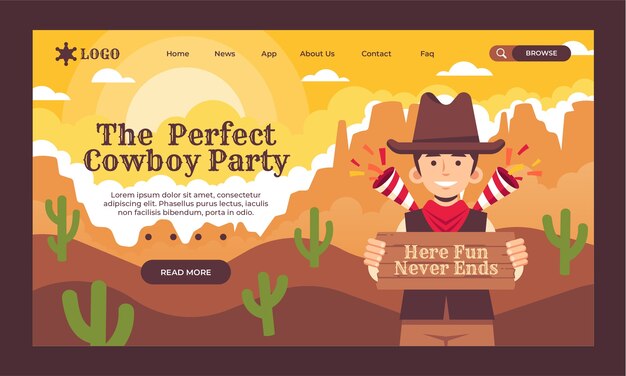 Página de inicio de fiesta de vaqueros de diseño plano