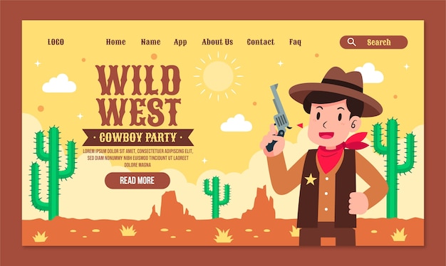 Página de inicio de fiesta de vaqueros de diseño plano