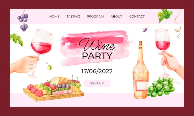 Vector gratuito página de inicio de la fiesta del vino de acuarela