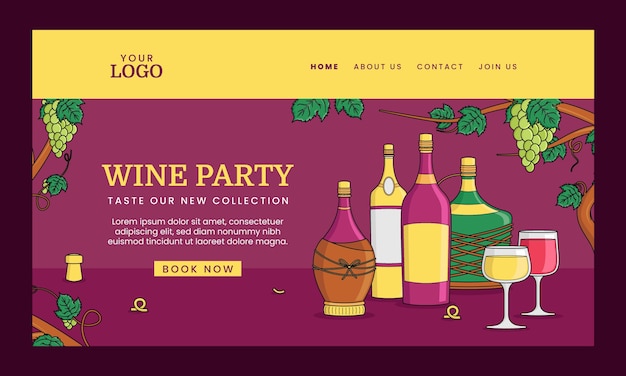 Vector gratuito página de inicio de la fiesta del vino dibujada a mano